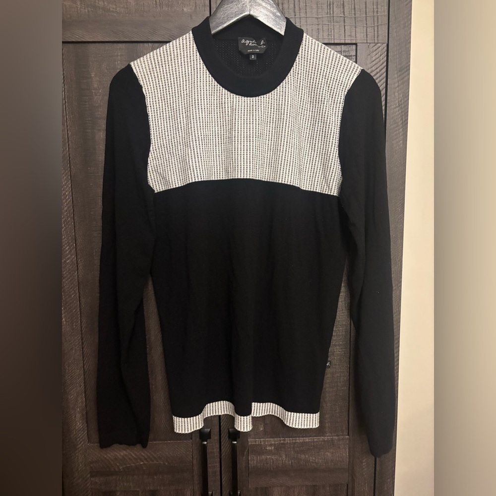 homme Black and White Crewneck Sweater
